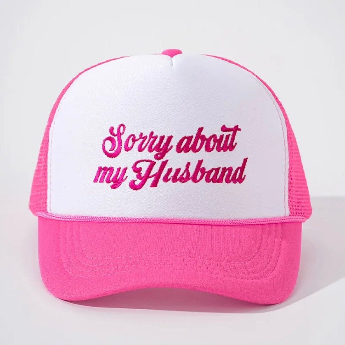 Sorry About My Husband Rose Red White Mesh Embroidered Trucker Hat NWT