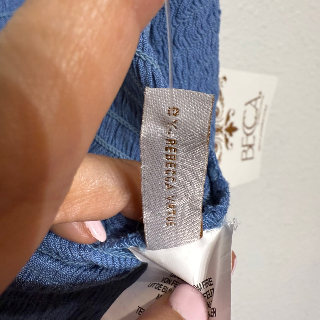Becca Swim Mist Blue Ponza Smocked One Shoulder Dress Sz M NWT