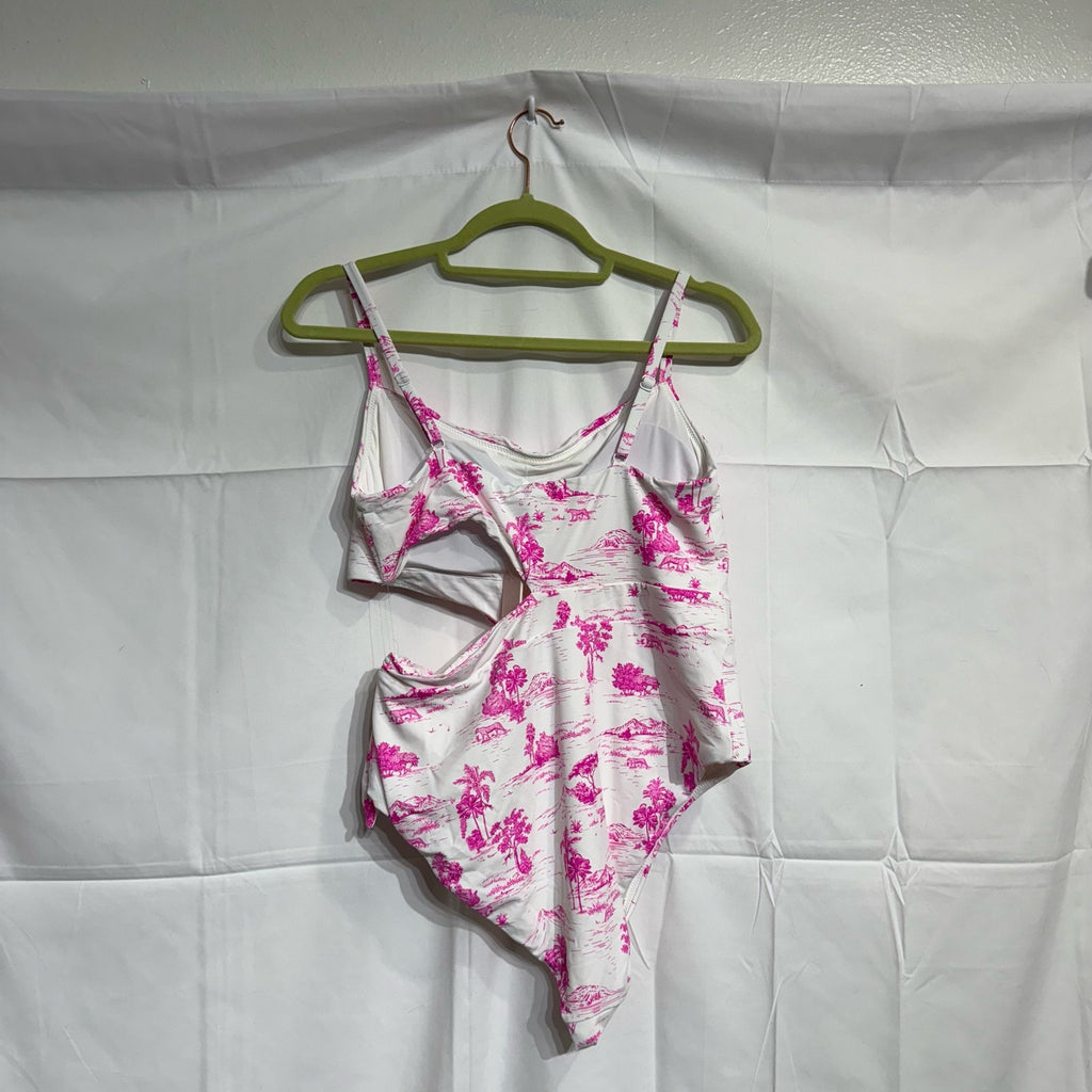 Aqua Pink Tropical Safari Cut Out One Piece Sz XL NWT