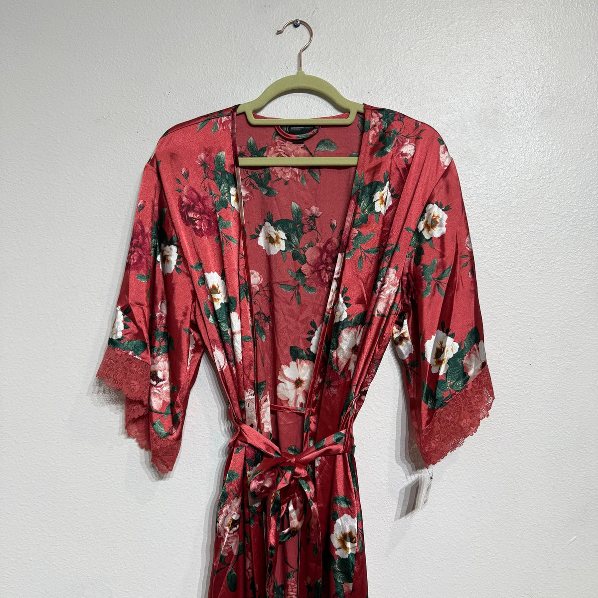 INC International Concepts Pink Floral Lace Trim Satin Robe Sz S NWT
