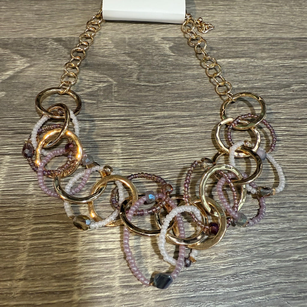 Style & Co Gold Purple Stone Beaded Link Statement Necklace NWT