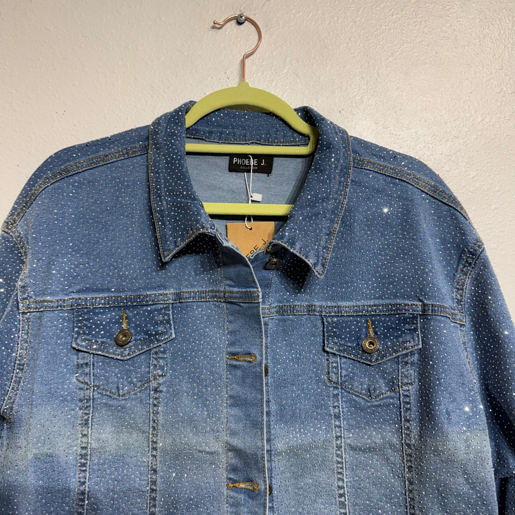 Phoebe J. Collection Light Blue Rhinestone Studded Jean Jacket Sz XL NWT