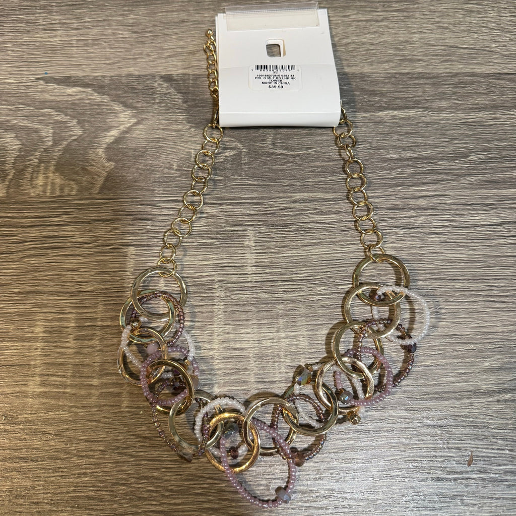 Style & Co Gold Purple Stone Beaded Link Statement Necklace NWT