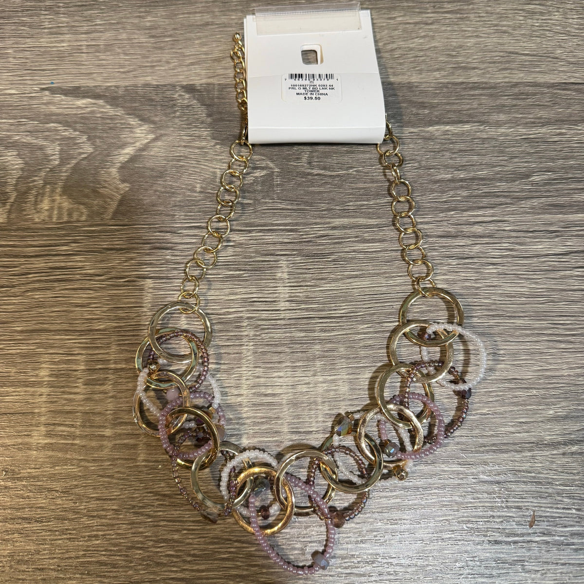 Style & Co Gold Purple Stone Beaded Link Statement Necklace NWT