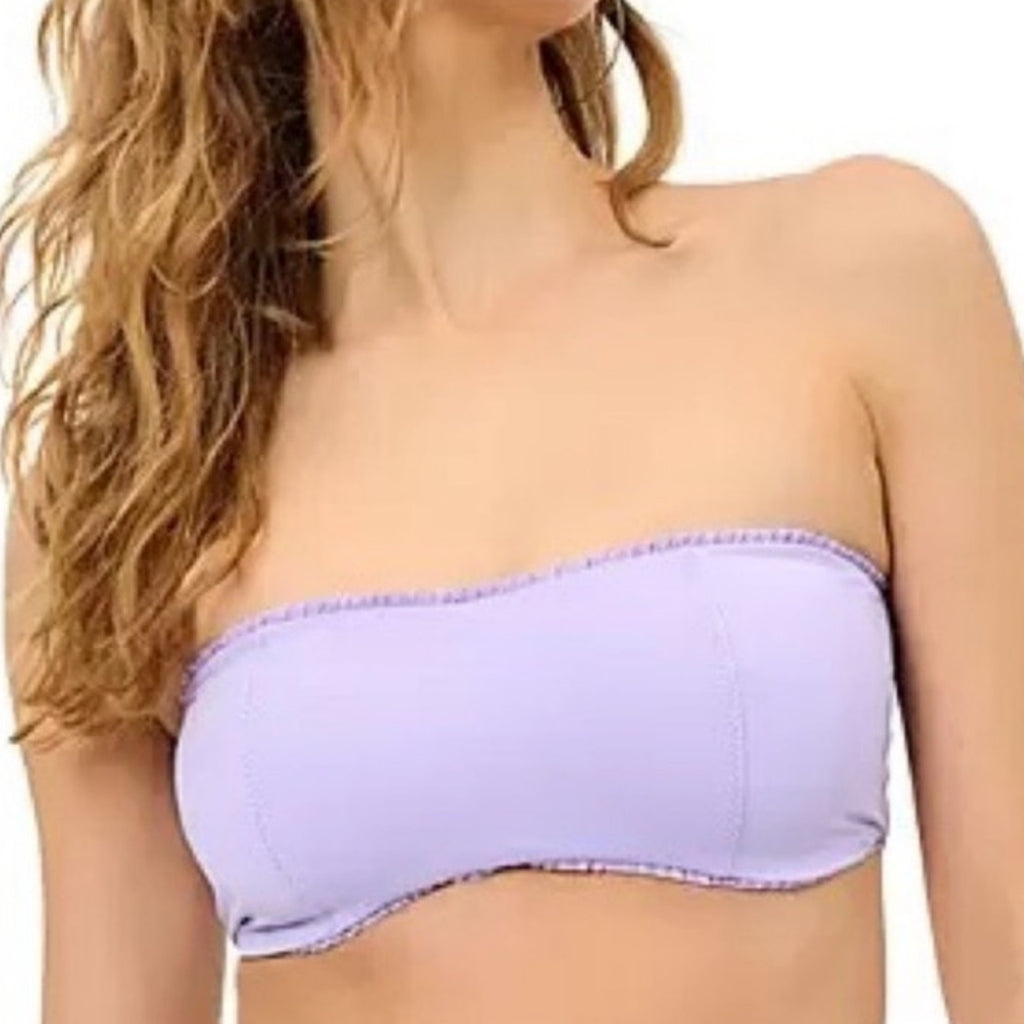 Frankies Bikinis Plum Jean Ruffle Bandeau Bikini Top Sz XL NWT