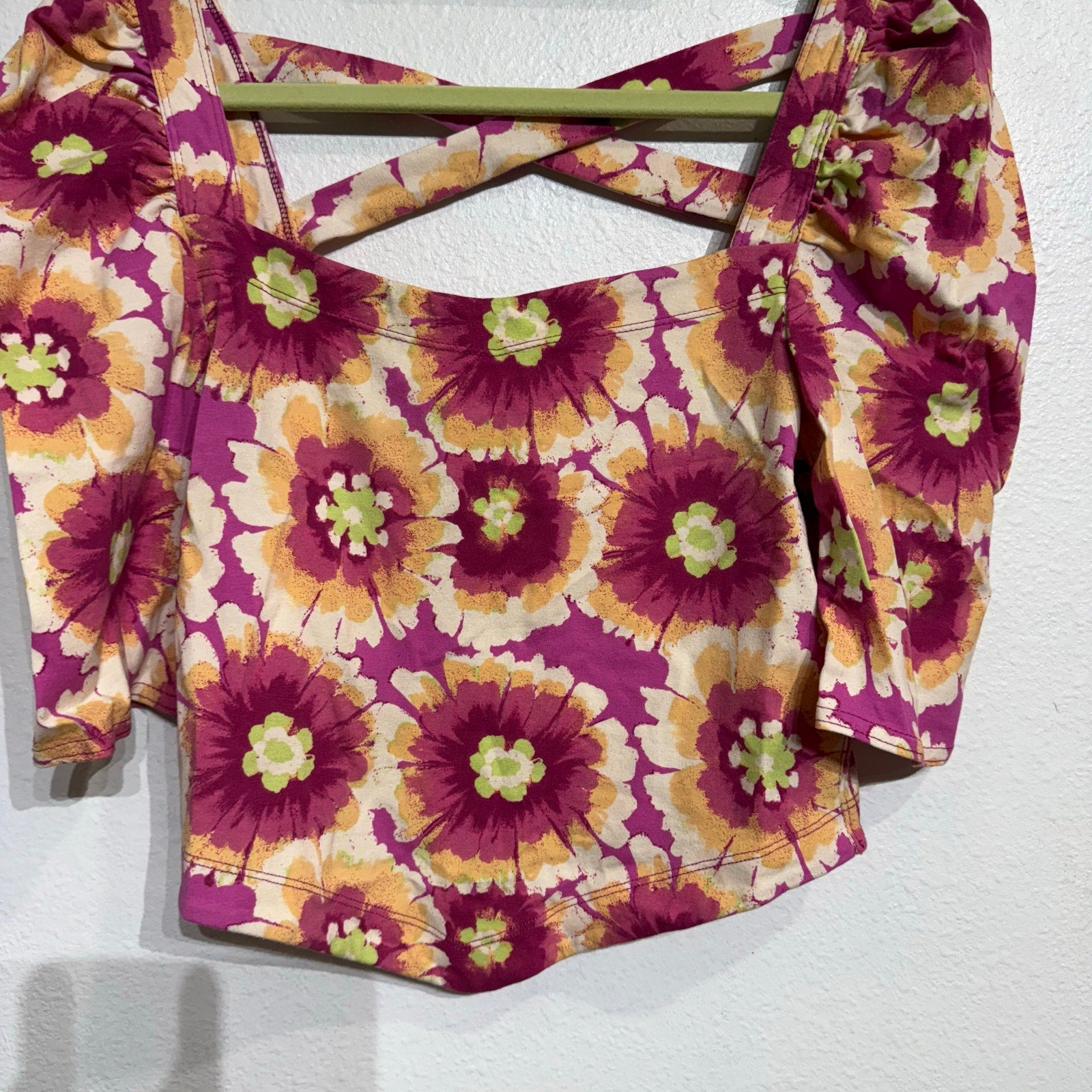 Free People Pink Combo Give Me More Floral Top Sz S NWT