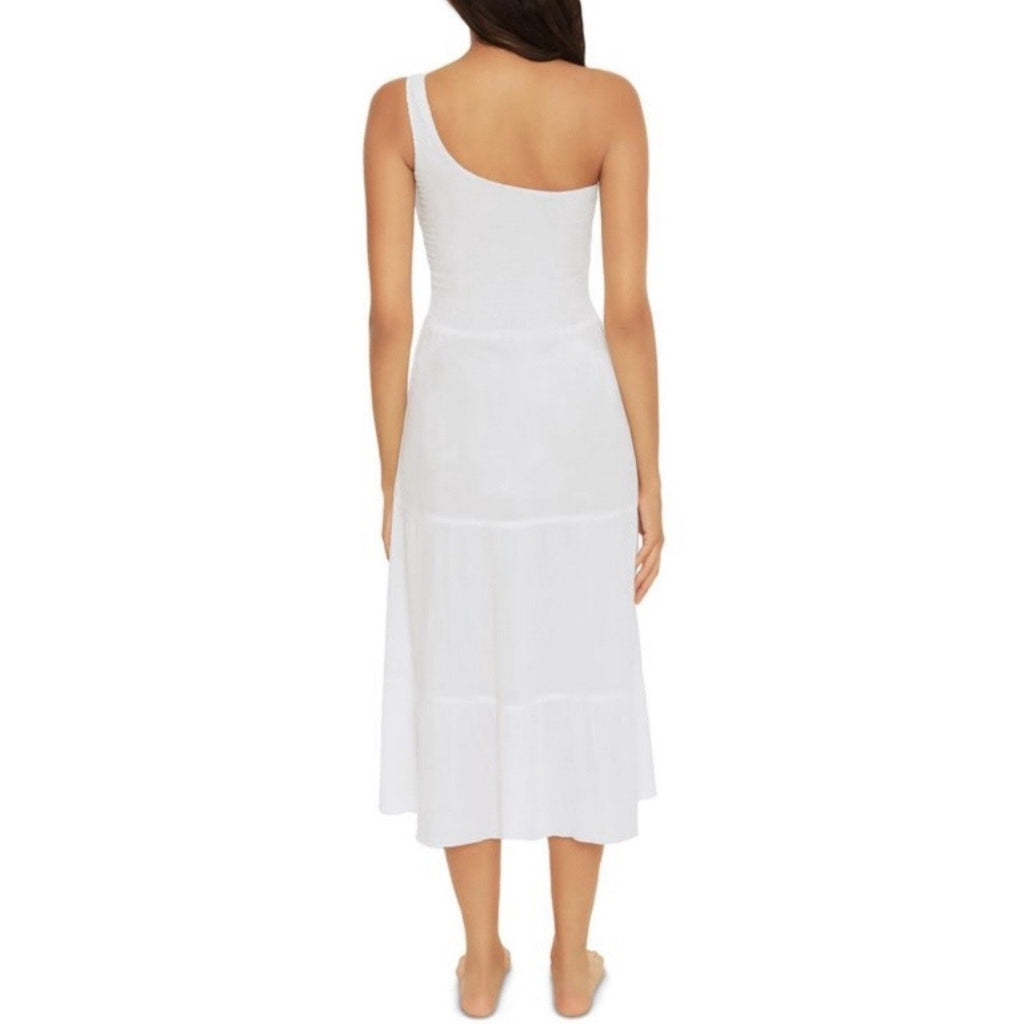 Becca Swim White Ponza Smocked One Shoulder Dress Sz S NWT