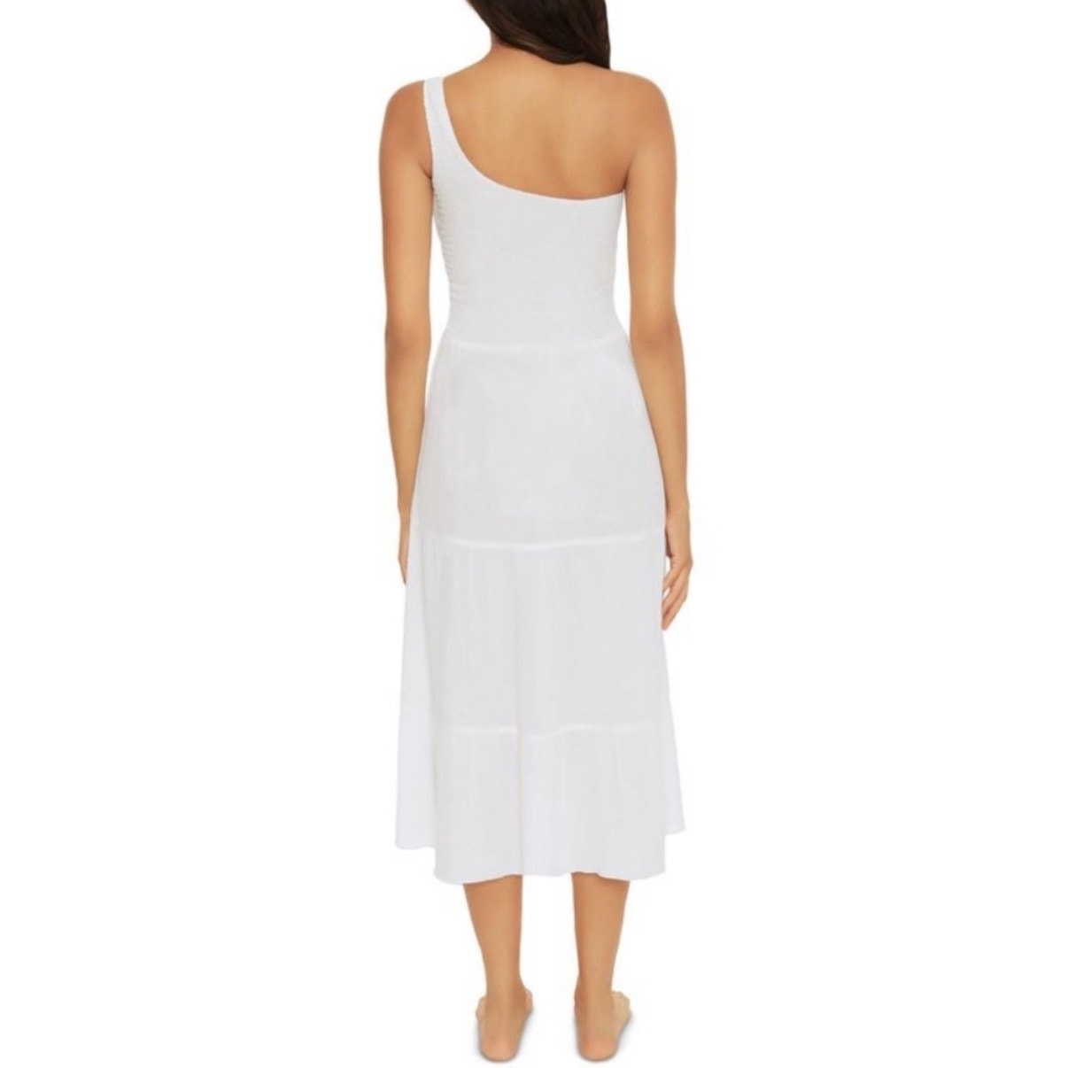 Becca Swim White Ponza Smocked One Shoulder Dress Sz S NWT