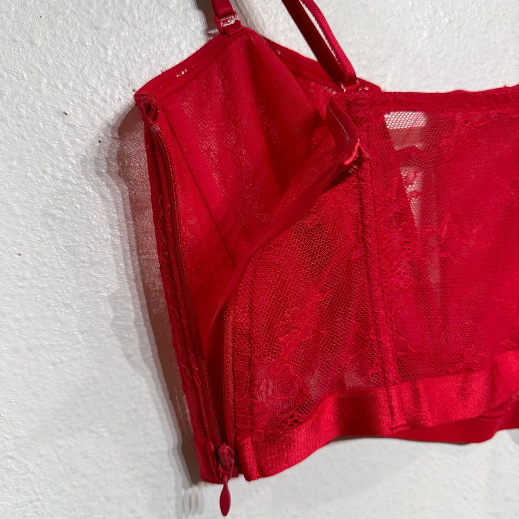 Victoria's Secret Red Very Sexy Deep V Corset Lace Bra Sz M NWT