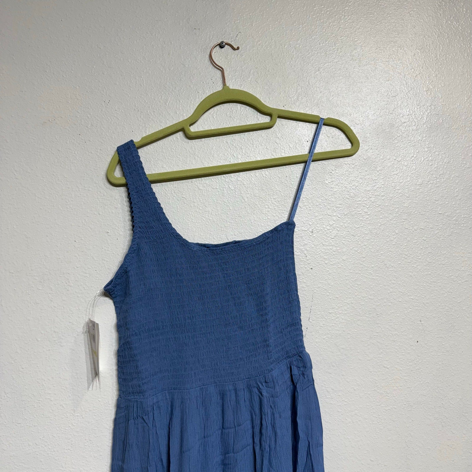 Becca Swim Mist Blue Ponza Smocked One Shoulder Dress Sz M NWT
