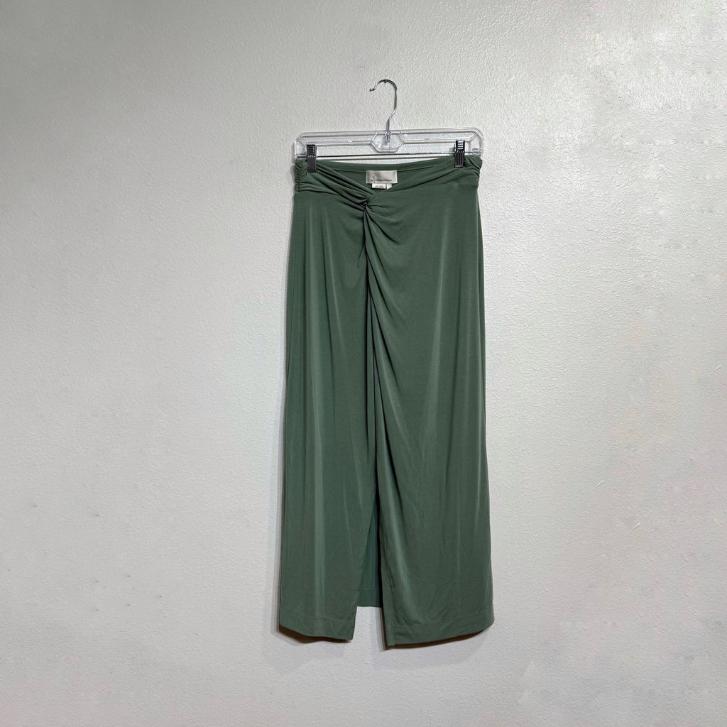 Anthropologie Moss Green Junie Knit Twist Ruched Midi Skirt Sz S NWT