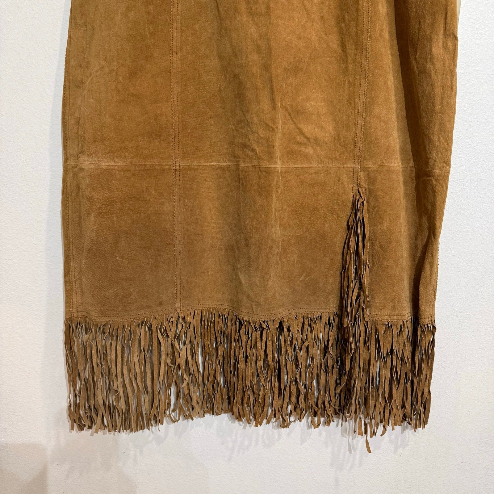 Christie & Jill Vintage Suede Leather Fringe Skirt Western 90s Brown Sz 2X NWT