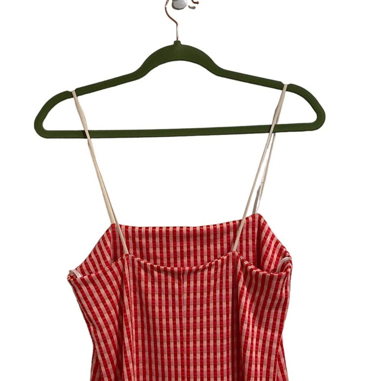 Zara Red White Check Jacquard Midi Dress Sleeveless Sz M NWT