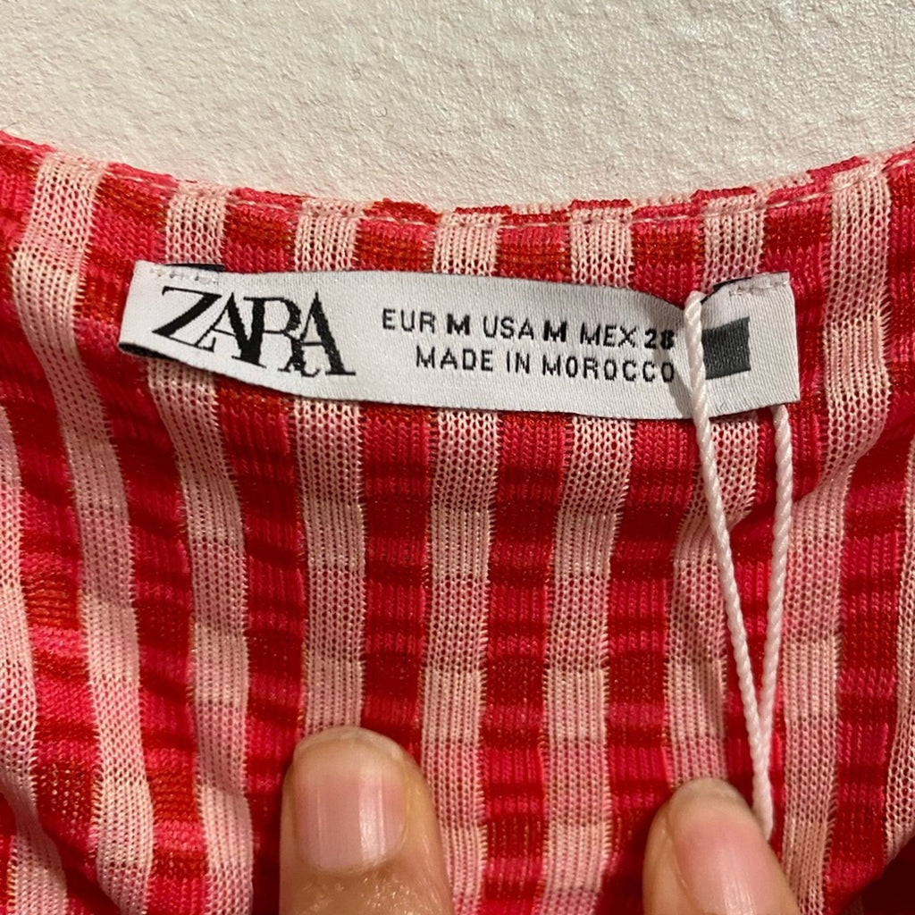 Zara Red White Check Jacquard Midi Dress Sleeveless Sz M NWT