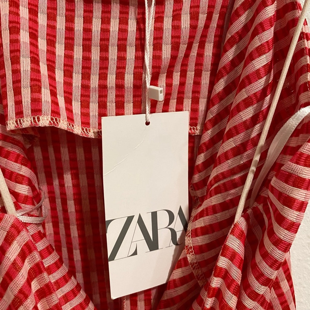 Zara Red White Check Jacquard Midi Dress Sleeveless Sz M NWT