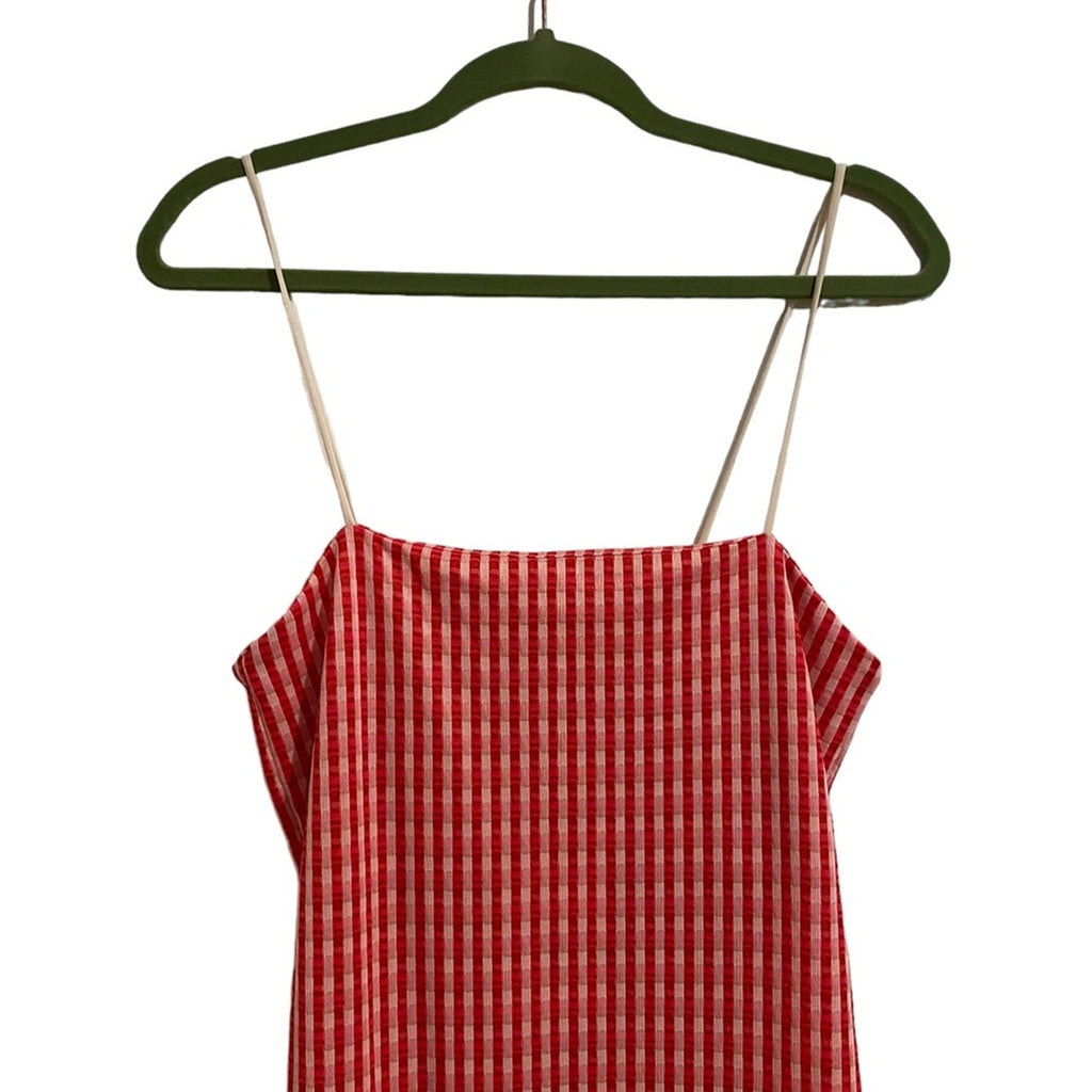 Zara Red White Check Jacquard Midi Dress Sleeveless Sz M NWT