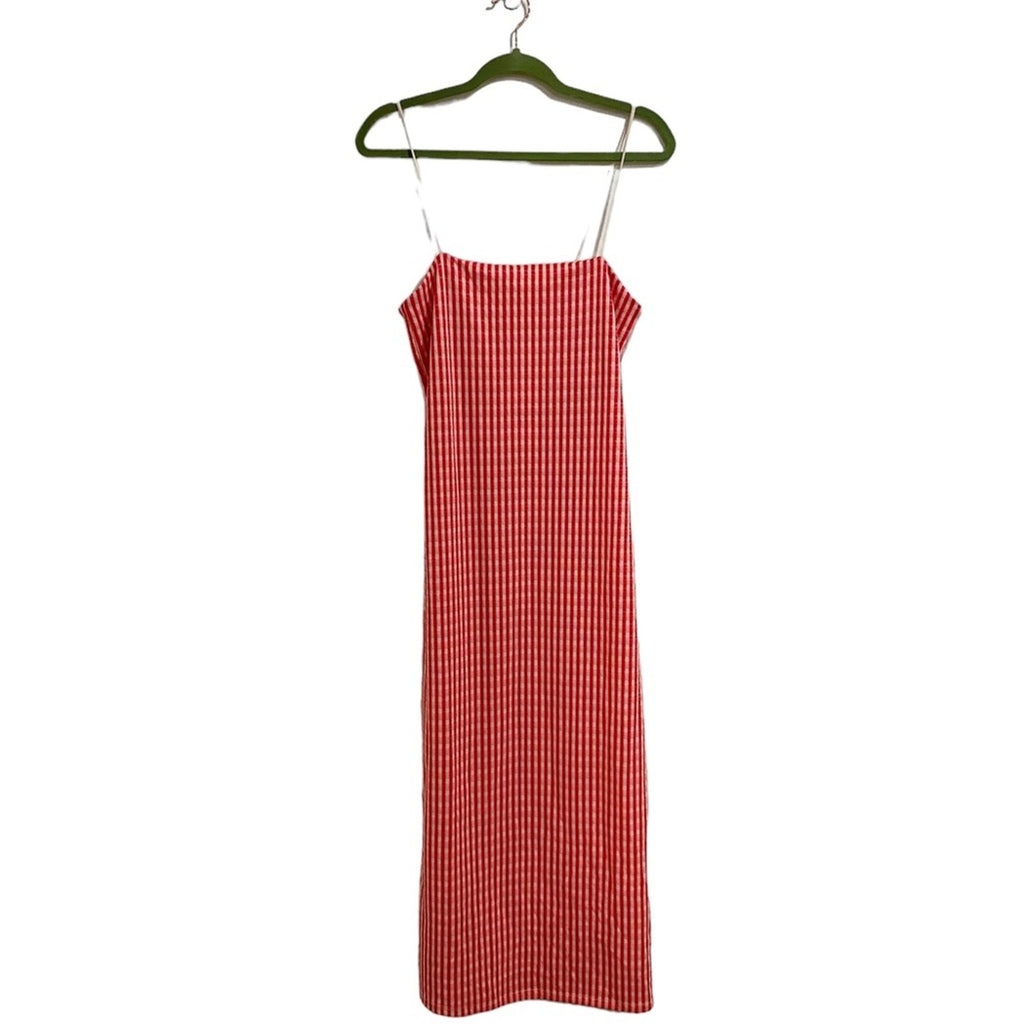 Zara Red White Check Jacquard Midi Dress Sleeveless Sz M NWT