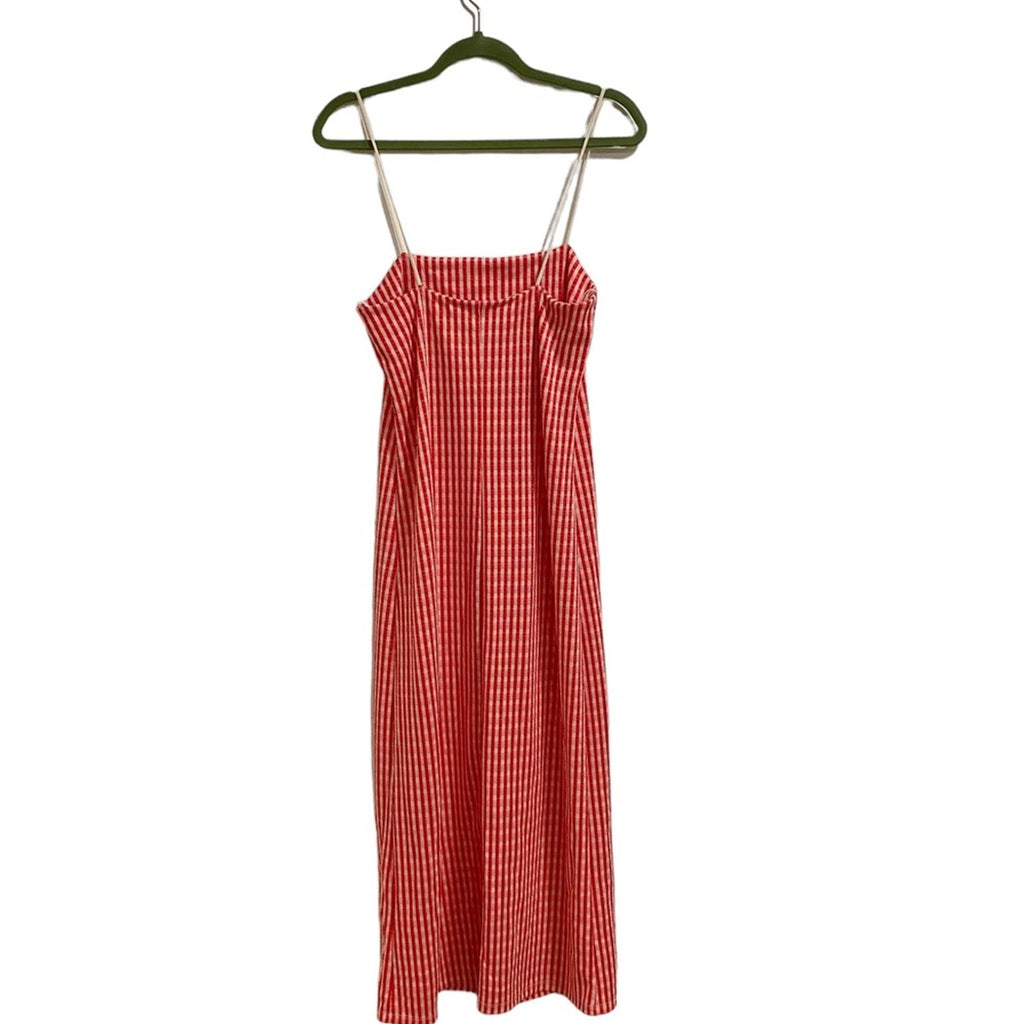 Zara Red White Check Jacquard Midi Dress Sleeveless Sz M NWT